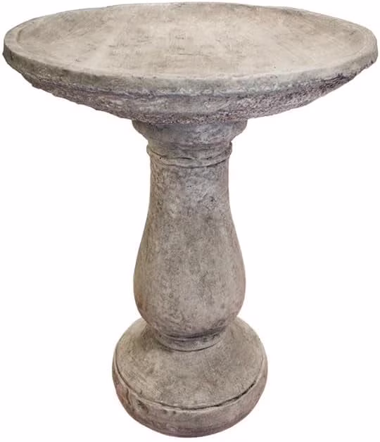 Solid Rock Stoneworks Oval 2 Piece Birdbath - 24" Tall - Pre-Aged