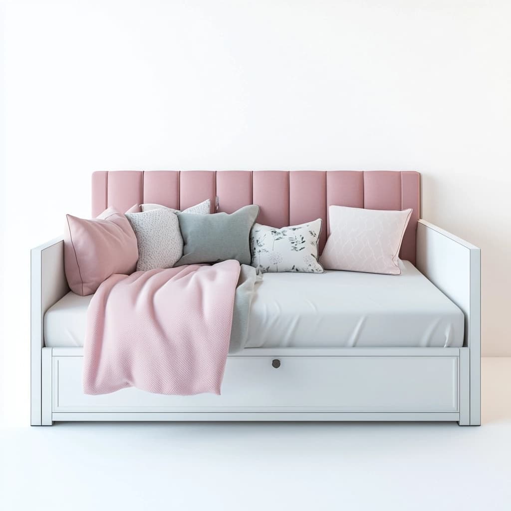 Sofá cama individual con cabecera tapizada rosa acolchada madera MDF 195cm x 95cm x 90cm