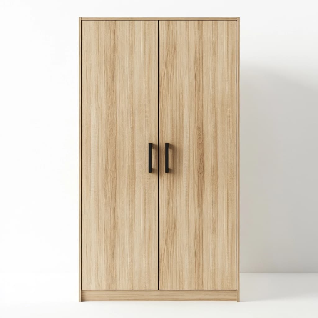 Armario de dormitorio moderno en madera roble claro con puertas batientes funcional para ropa 180x80x50 cm mueble de almacenaje