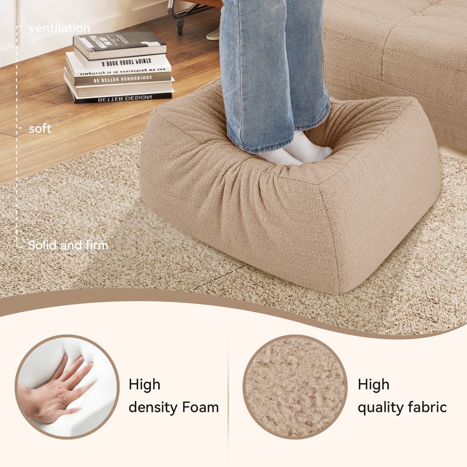 VFD Bean Bag Chairs for Adults, Beanbag Chair with Ottoman Lounge Sofa Memory Foam Comfy Reading Chair for Bedroom & Living Room, Lazy Floor Sofa Couch - Image 32