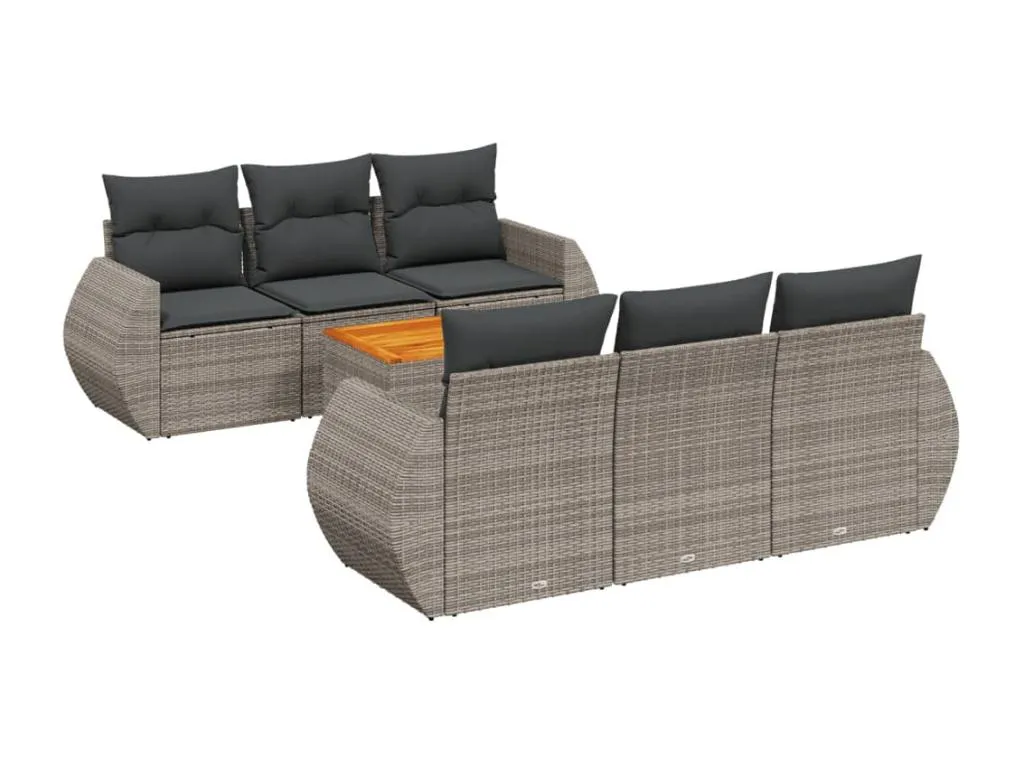 Set de sofás de jardín 7 piezas con cojines ratán PE gris NZTS04287