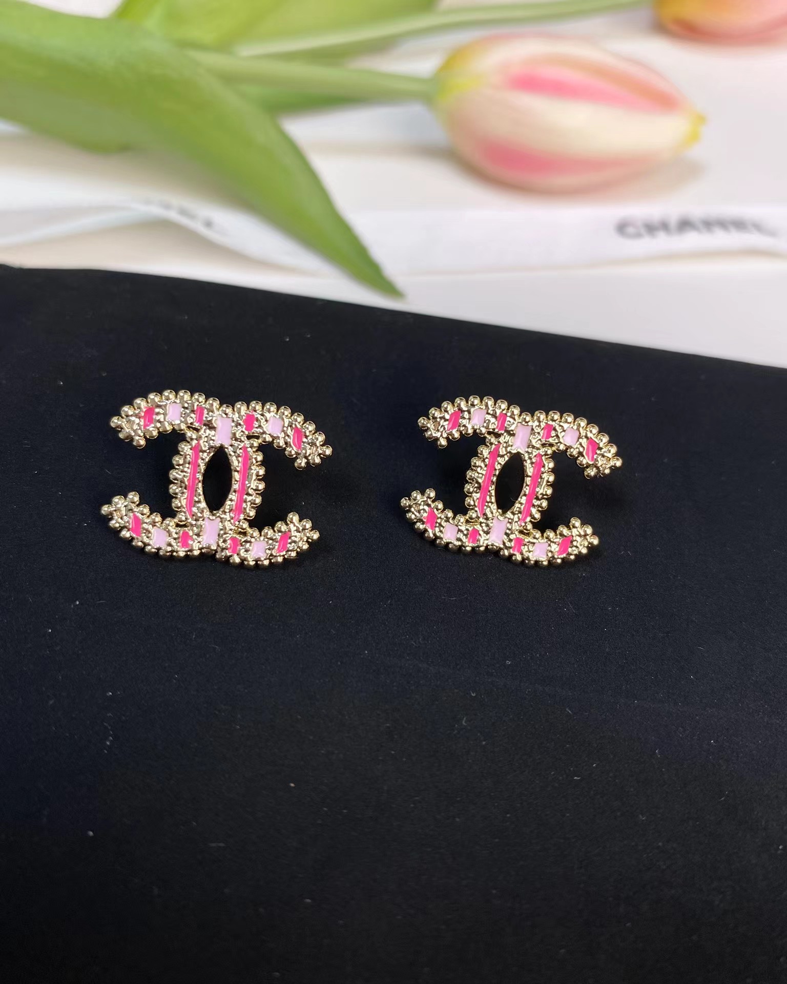 Chanel Enamel Pink Double C Earrings - Original Replica Club