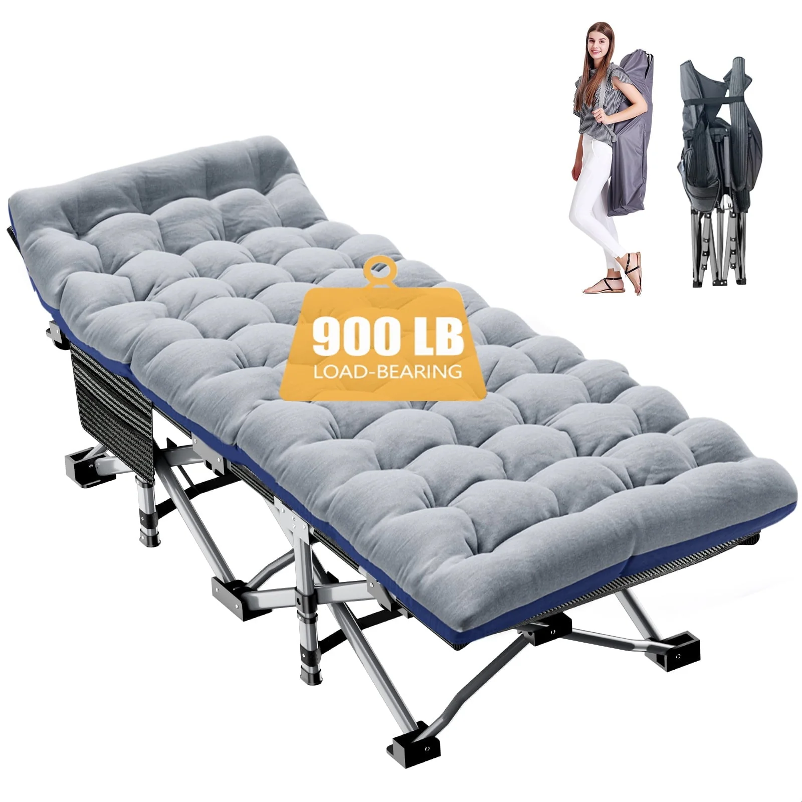 Docred Camping Cot Folding Camping Bed for Adults, Heavy Duty Collapsible Sleeping Bed, Travel Military Portable Cots Bed with Carry Bag & 2-Sided Mattress for Indoor & Outdoor Use - Image 4