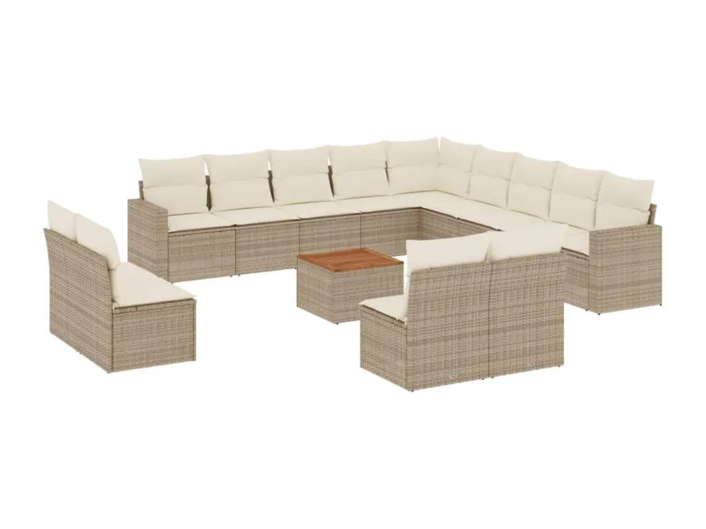 Set sofás de jardín 14 piezas con cojines ratán sintético beige mvnw56147
