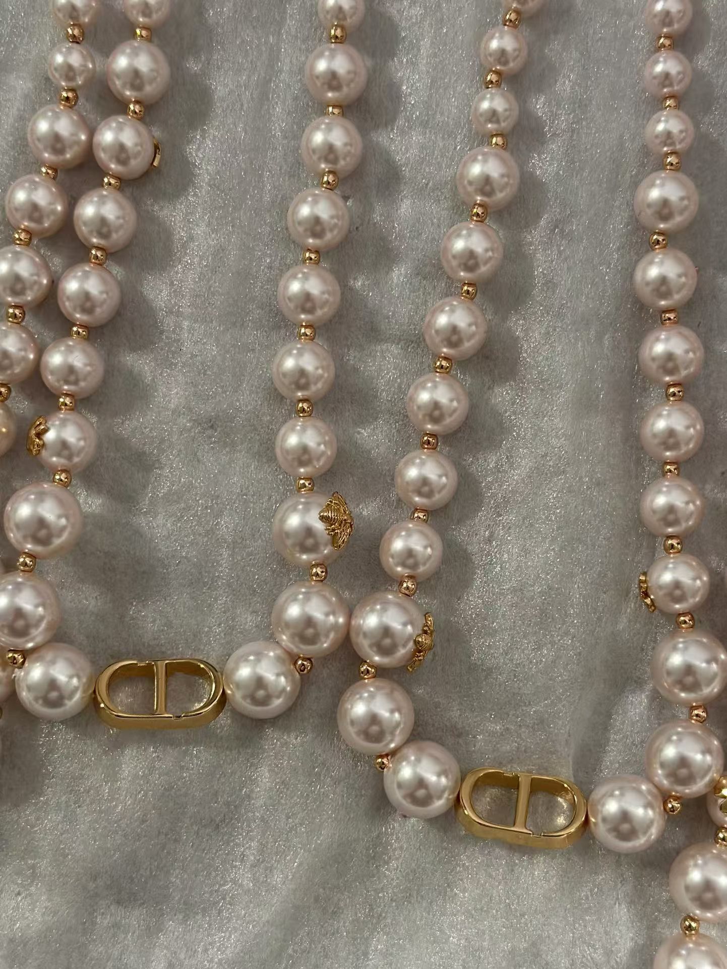 Dior Rose Gold Bee Pink Pearl CD Necklace - Original Replica Club