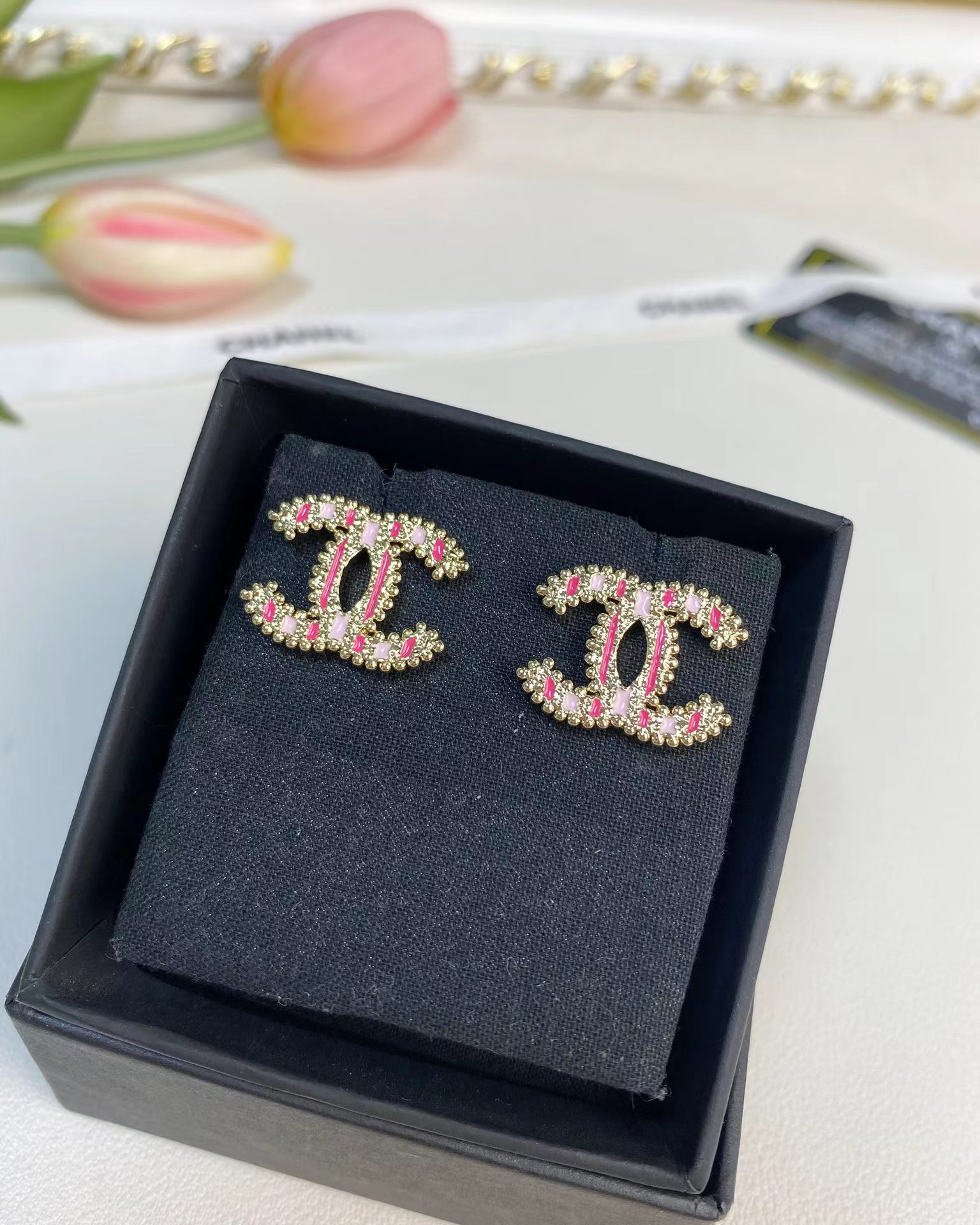 Chanel Enamel Pink Double C Earrings - Original Replica Club