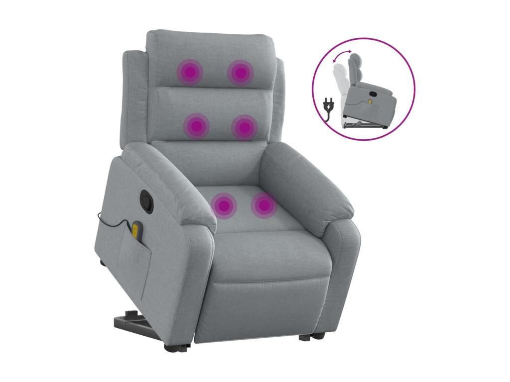 Sillón de masaje reclinable de pie de tela gris claro