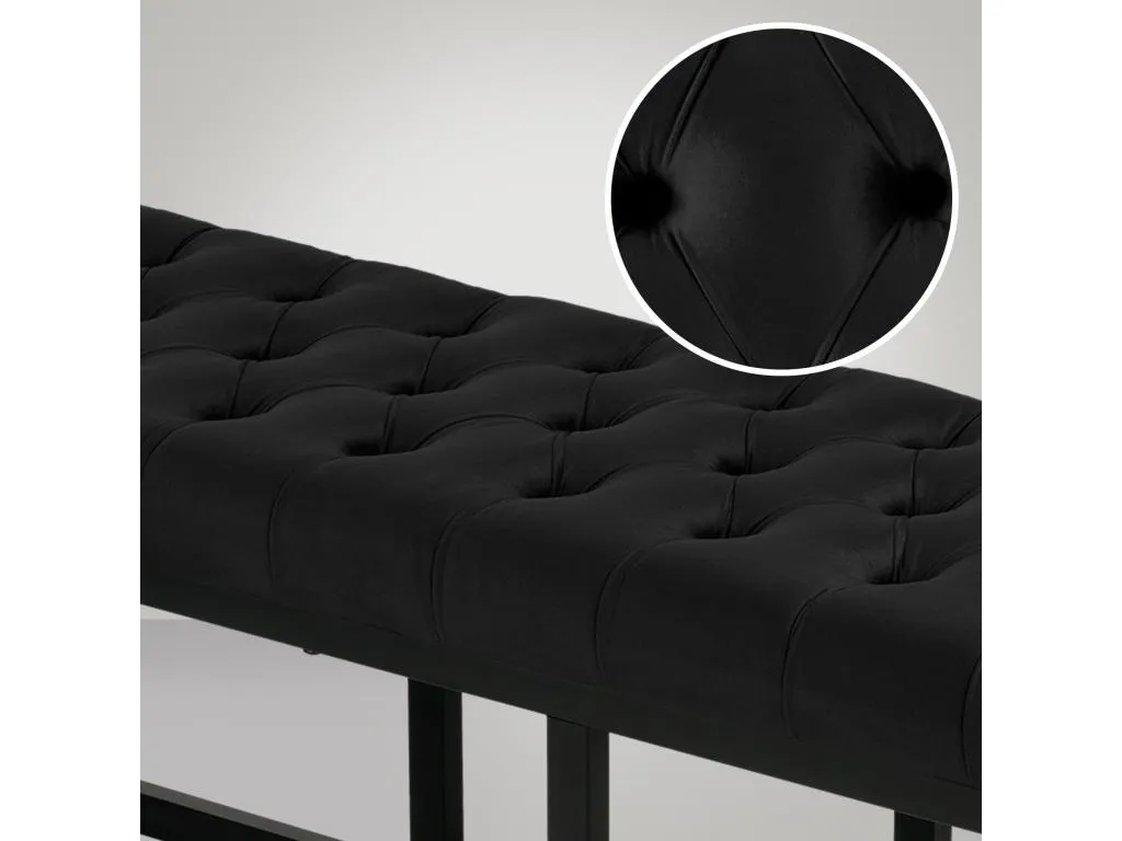 Banco banqueta pie de cama diseño moderno terciopelo negro metal 150 cm ejq2574223