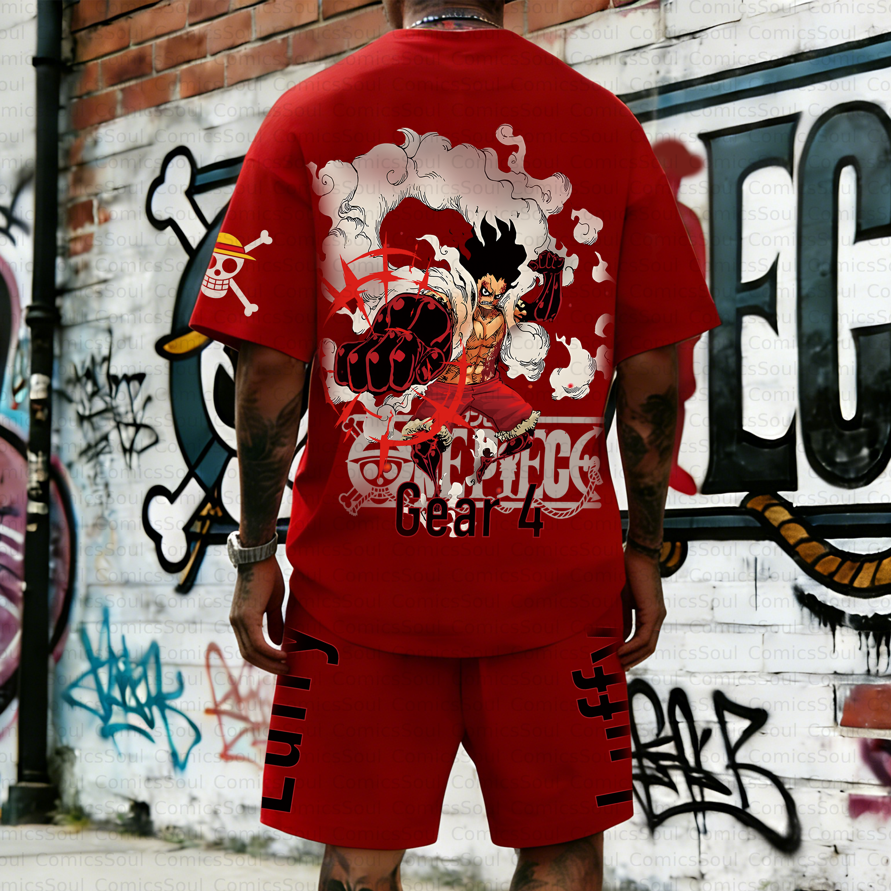 Unisex Anime Inspired Vintage T-shirt& Shorts 2 Pieces Set