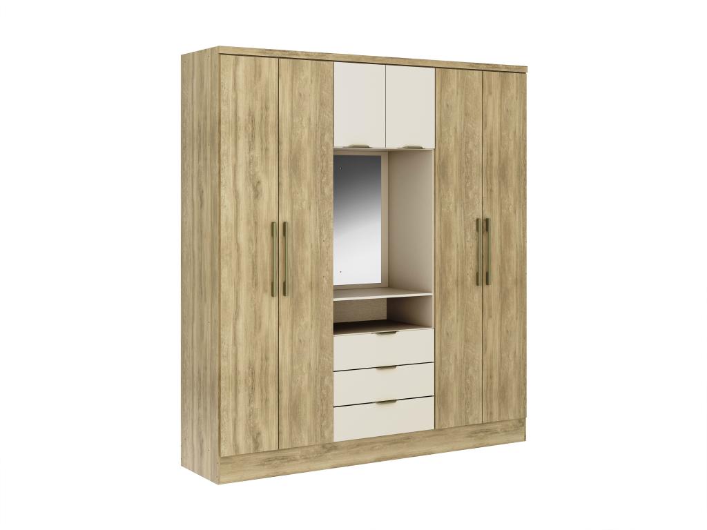 Armario - 6 puertas y 3 cajones con espejo - l180 cm - natural y beige