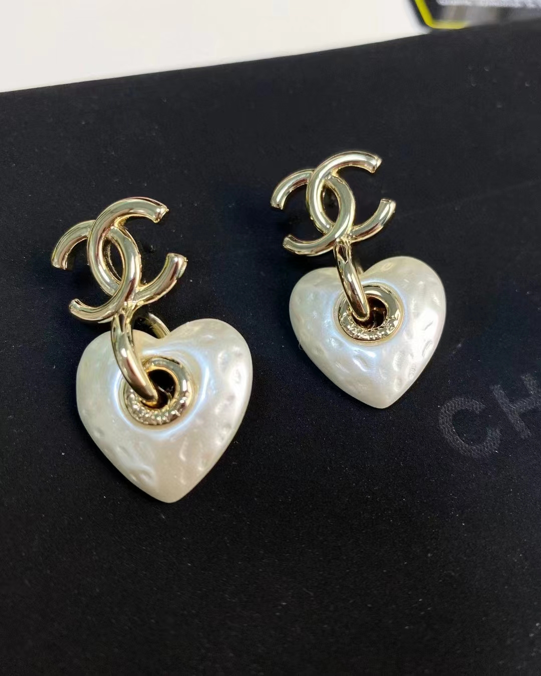 Chanel White Love Heart Double C Earrings - Original Replica Club
