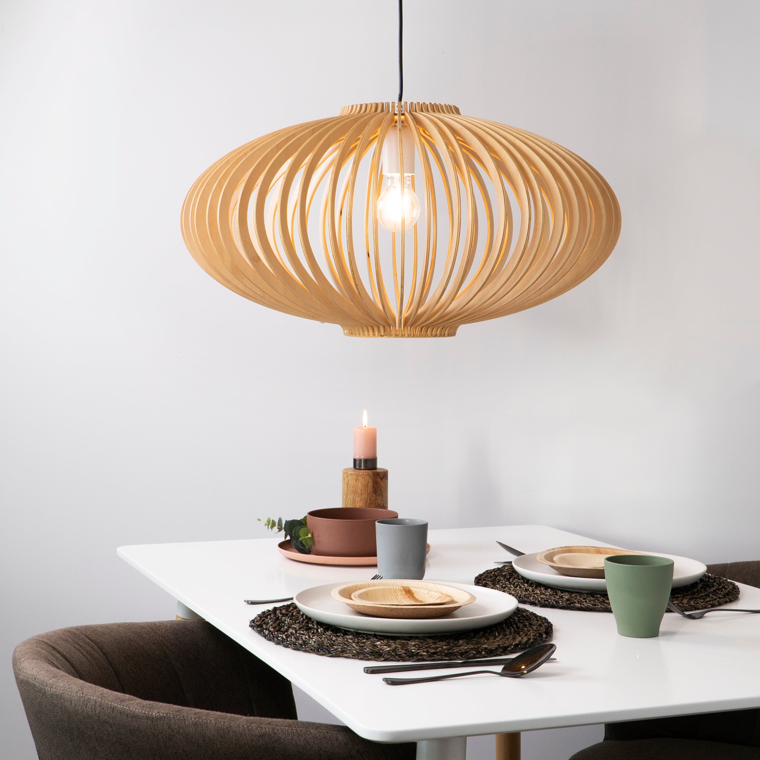 QUVIO Hanglamp hout rond 58cm - QUV5045L-WOOD