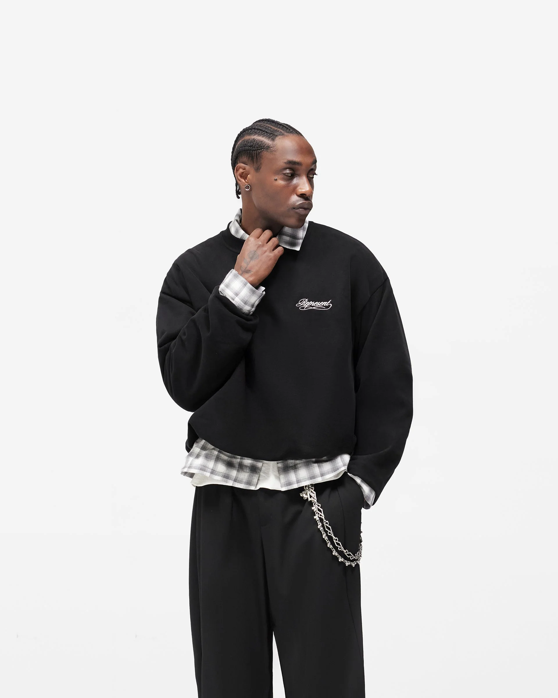 Dual Layer Script Sweater - Jet Black