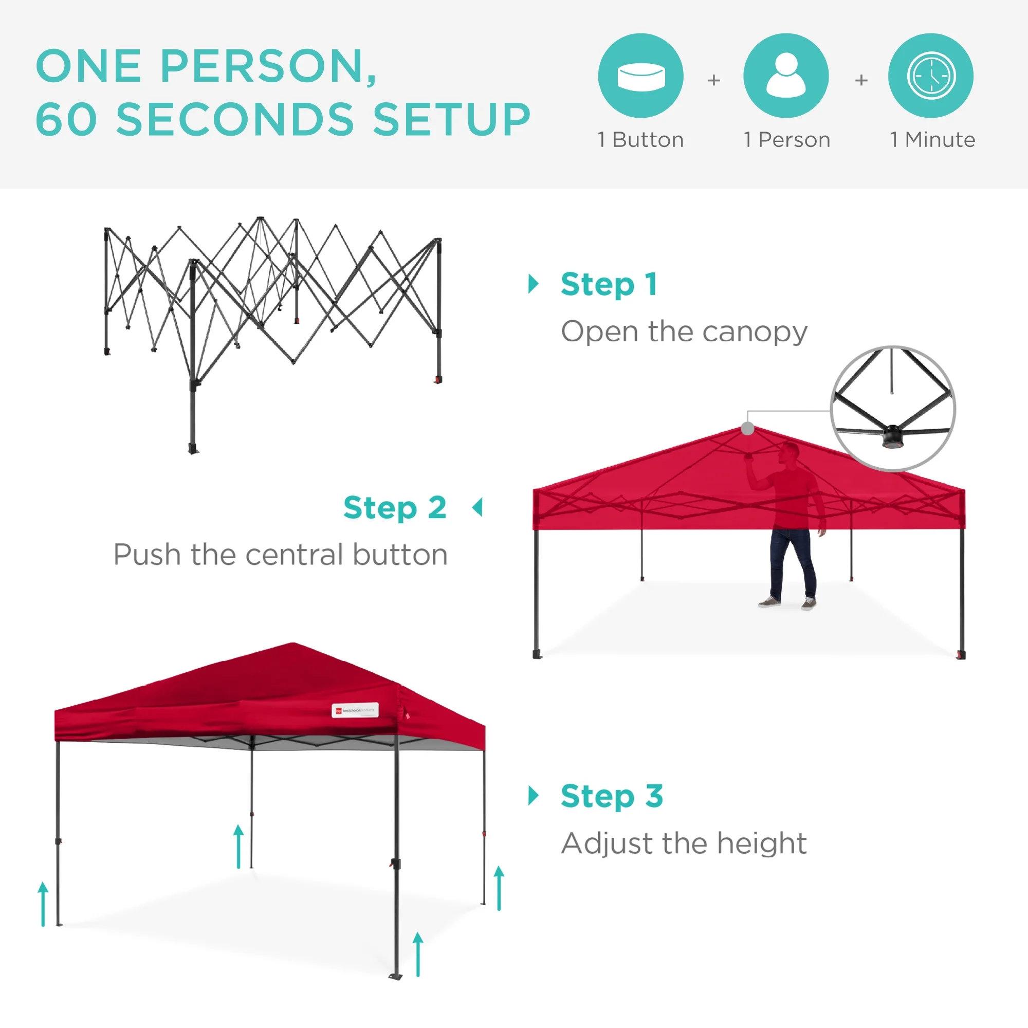 Best Choice Products 12x12ft Easy Setup Pop Up Canopy w/ 1-Button Setup, Wheeled Case, 4 Weight Bags - Navy Blue - Image 87
