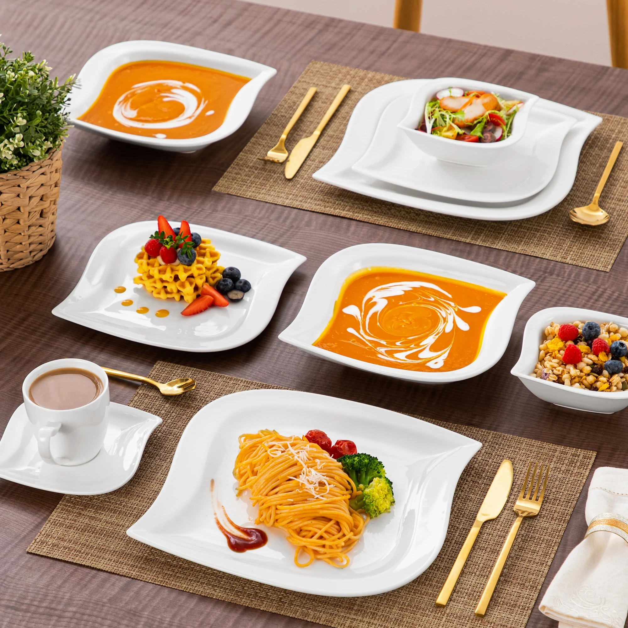 vancasso 36 pcs Dinnerware Sets, Plates and Bowls Set for 6, Porcelain Dinner Set, Marble Gray - Image 14