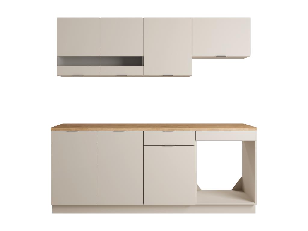 Cocina completa - Con encimera de 200 cm - Beige y Natural - CARMEO