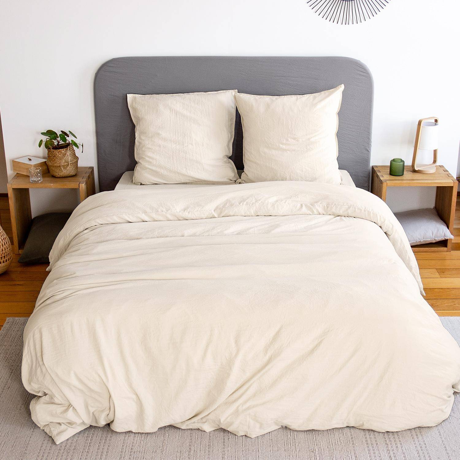 Luna - Ropa de cama de microfibra lavada color arena, 2 plazas