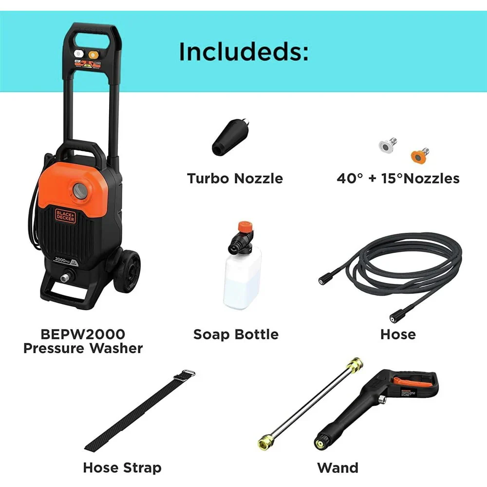 Black & Decker BEPW2000 2000 max PSI 1.2 GPM Corded Cold Water Pressure Washer