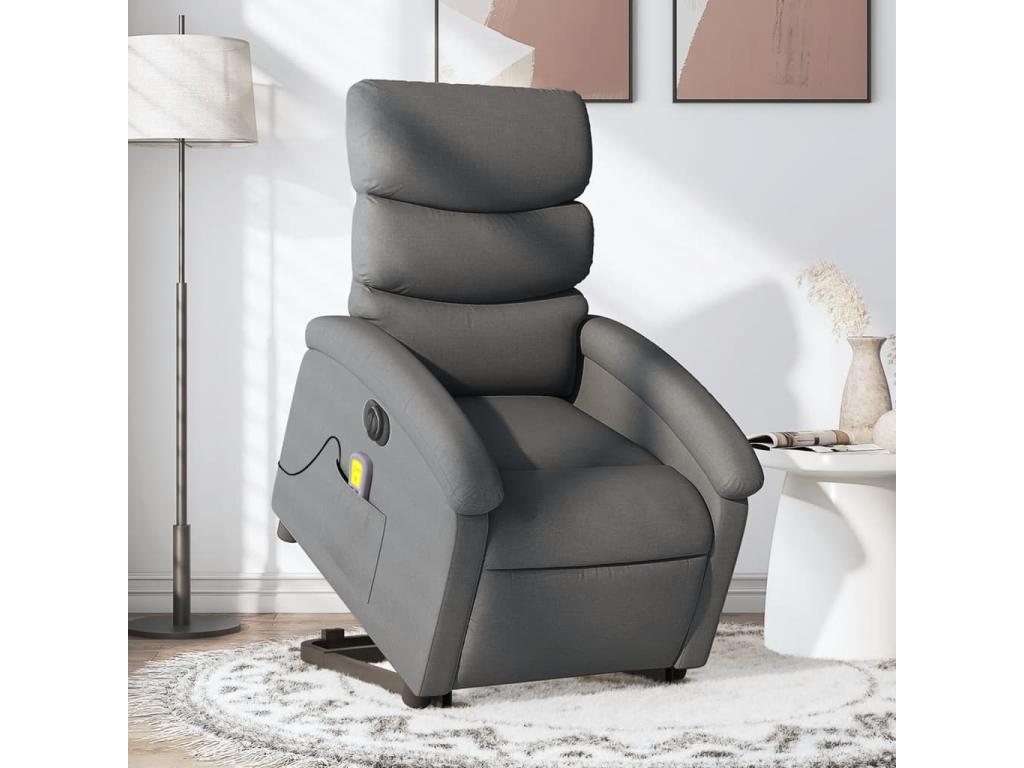 Sillón de masaje eléctrico reclinable elevable tela gris oscuro