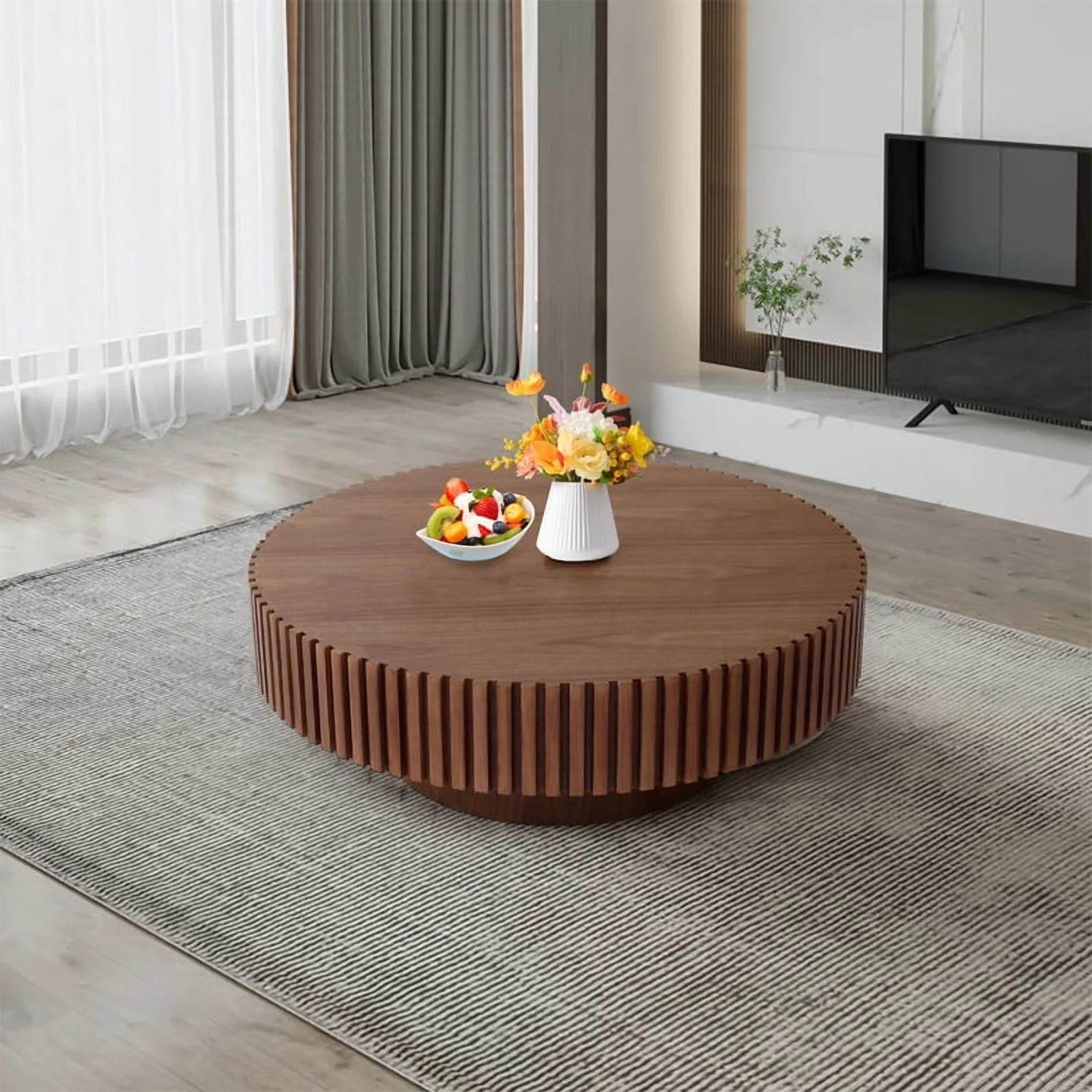 FFH 43.7 inch Oval Coffee Table for Living Room,Handcraft Rustic Corner Coffee Table Nature Wood Relief Sturdy Pedestal for Apartmen,Side Table Centre Table,Nature Wood - Image 33