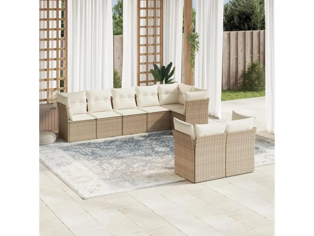 Juego de sofás de jardín con cojines beige 8 piezas ratán PE SYUA48291