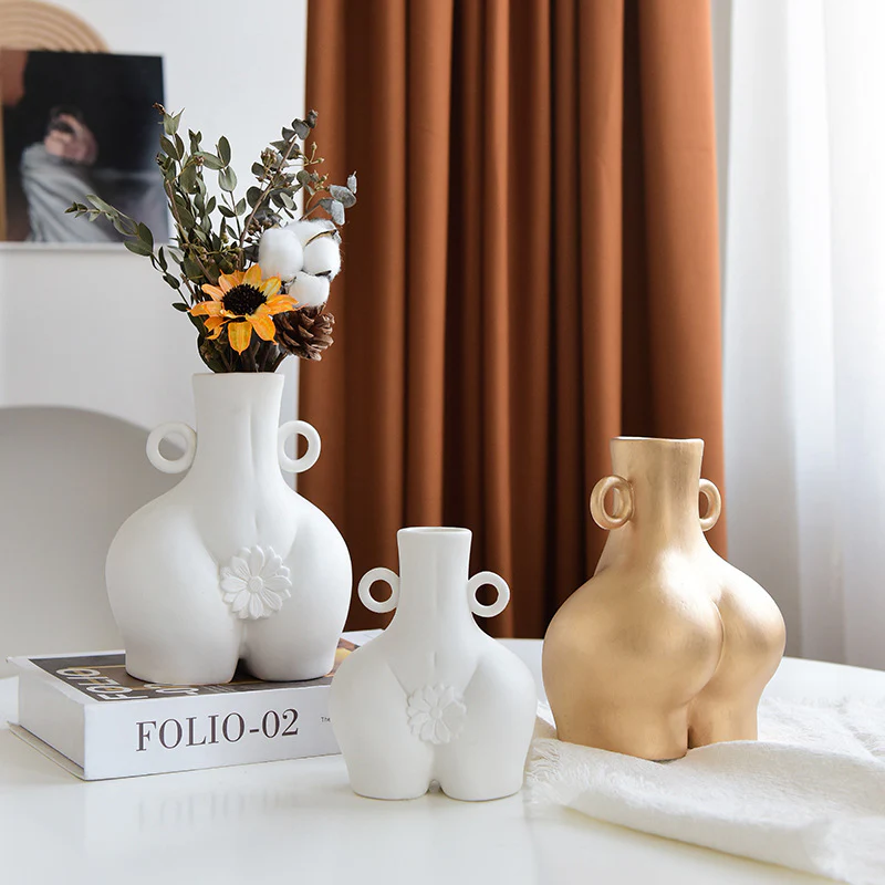 Nordic Human Body Ceramics Vases Home Decoration Accessories Office Dining Table Flower Arrangement Container Dried Flower Vases(White/S)