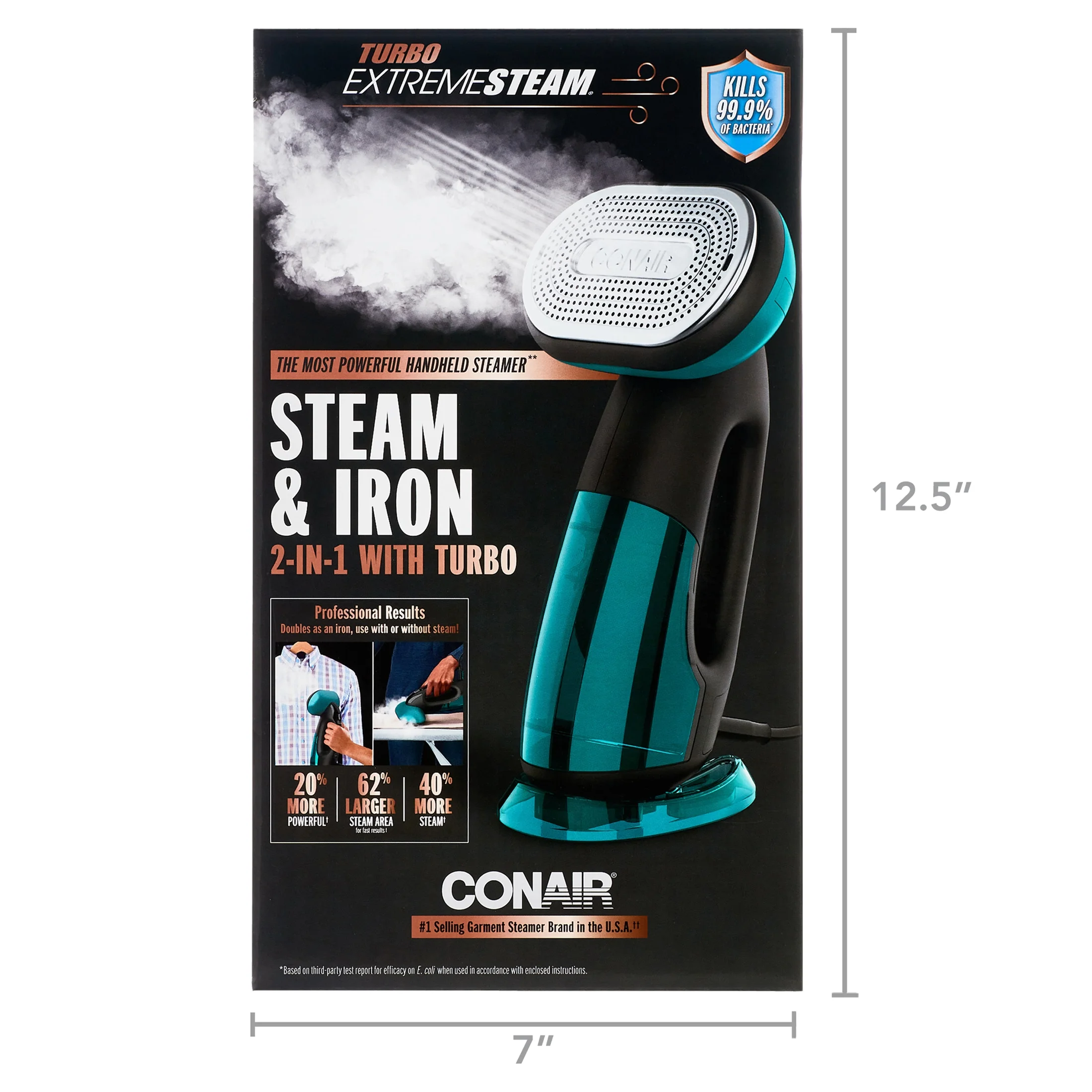 Conair Turbo ExtremeSteam 1875 Watt Handheld Fabric, 2-in-1 Steam and Iron Garment Steamer, One Size, Black/Green GS107 - Image 10