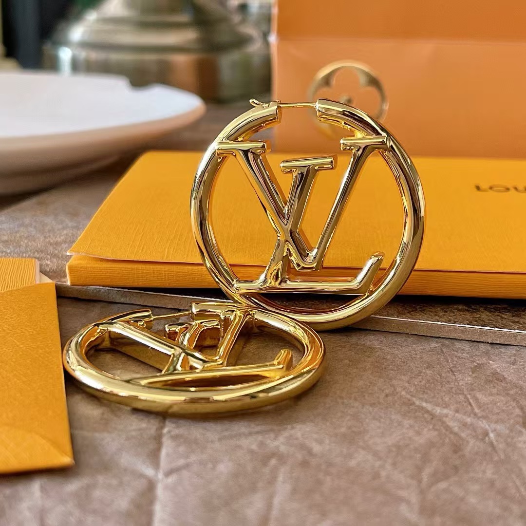 Louis Vuitton Large Hollow Round LV Letter Earrings - Original Replica Club