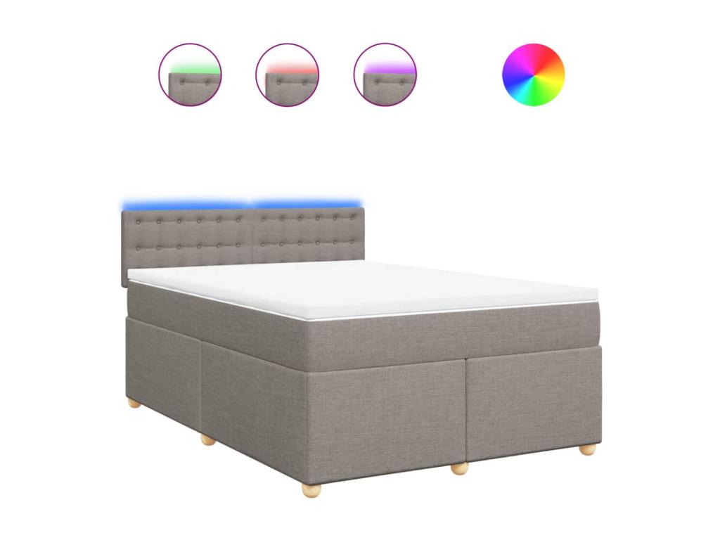Cama box spring con colchón tela gris taupe 140x200 cm