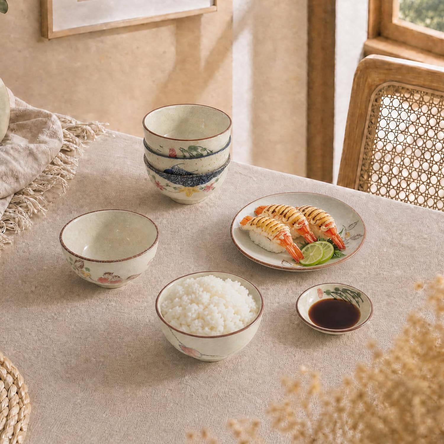 4.5 Inch Japanese Retro Dessert Bowls Set of 6, Ceramic Hand-painted Serving Bowsl Set for Cereal, Salads, Dessert, Ice Cream, Rice, Noodles, Dishwasher Microwave Safe