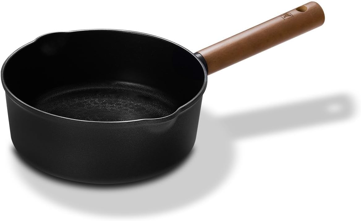 WAGENSTEIGER Aluminum Saucepan with Titanium Coated Non-Stick Surface, 7-Layer Coating With Zelkova Wooden Handle, For Professional Chef & Home Cook, Made in Korea (14.76