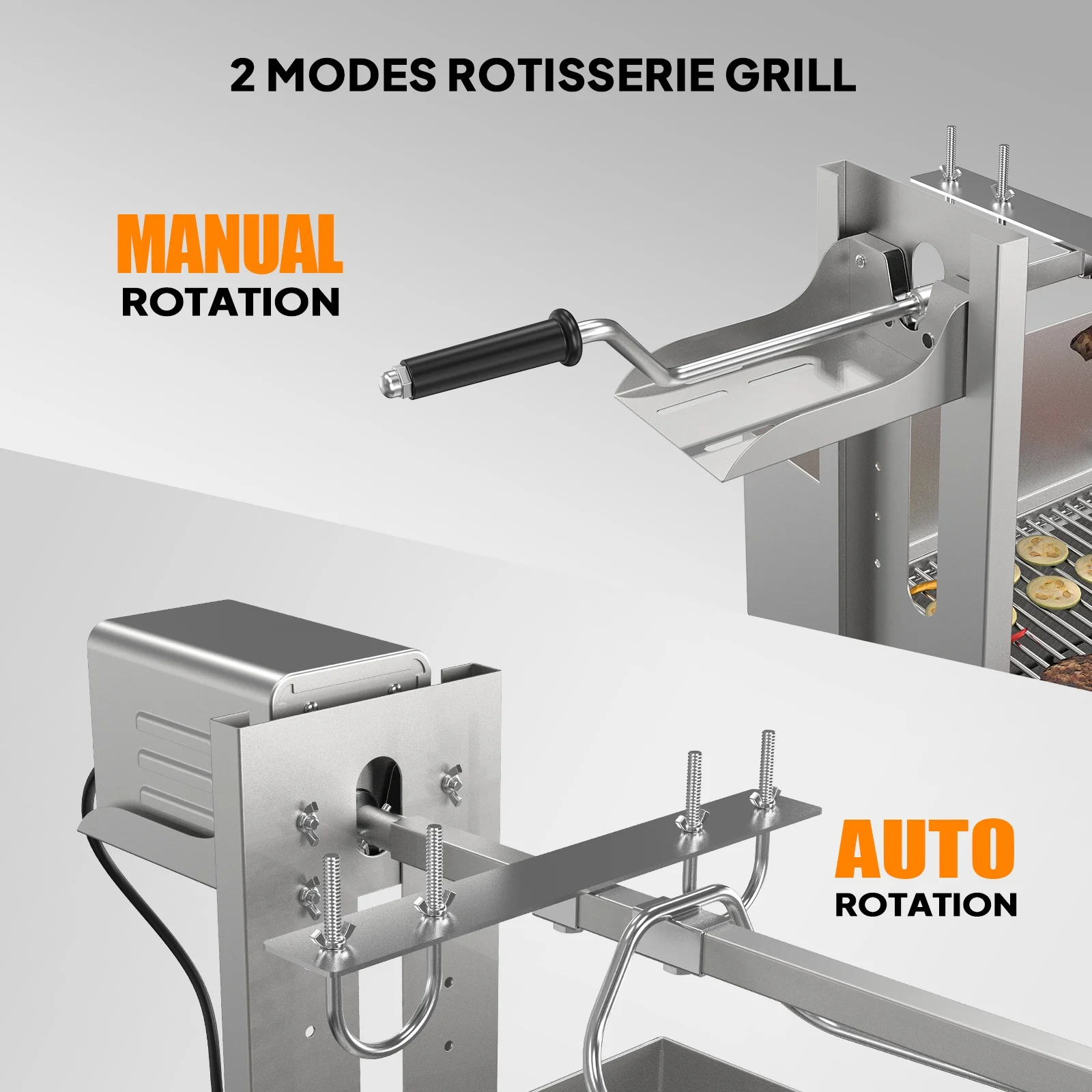 RovSun 46 Electric Rotisserie Grill 176 lbs Capacity 25w Pig Lamb Spit Roaster Rotisserie w/Lockable Wheels Wind Baffle with Adjustable Height - Image 6