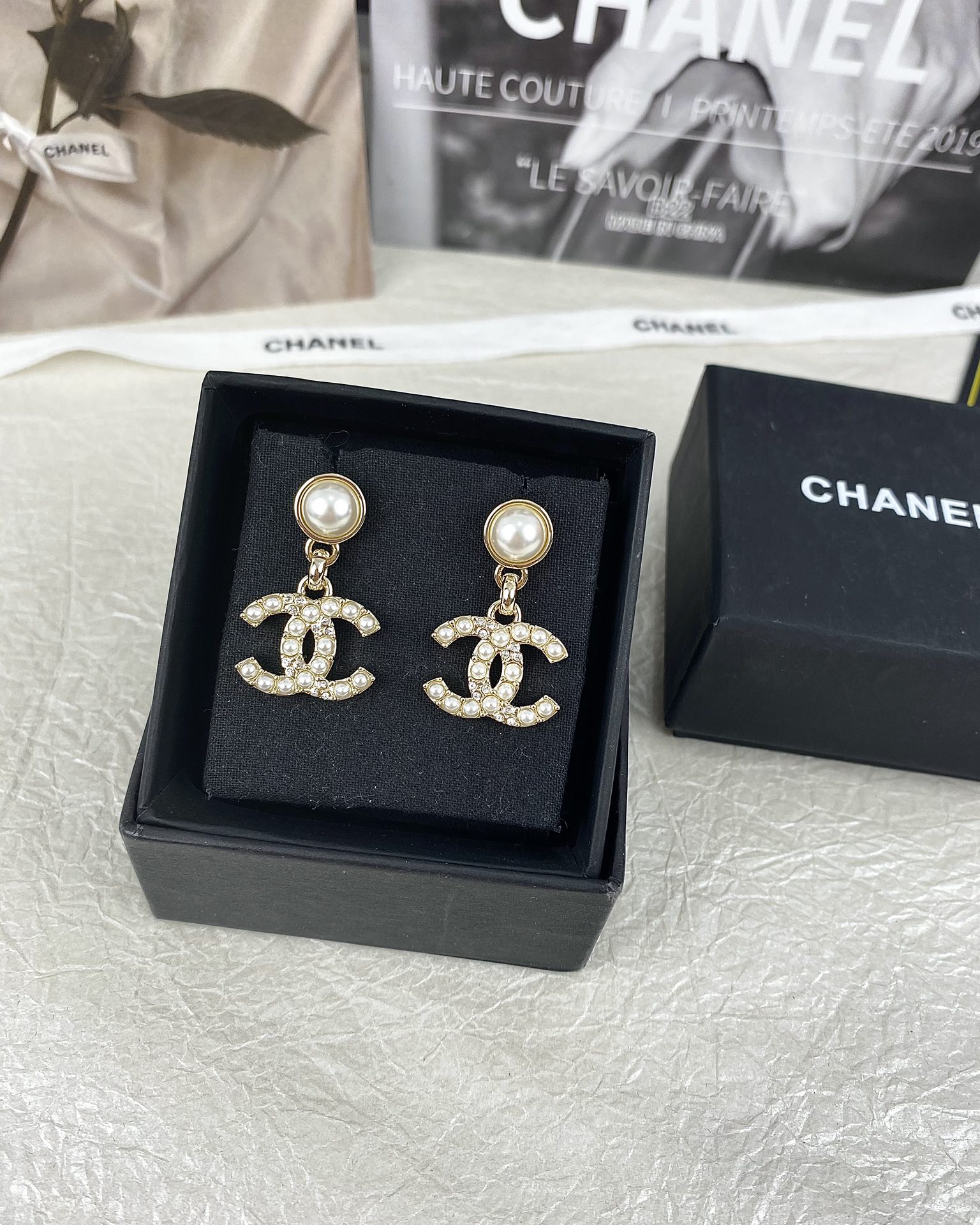Chanel Pearl Paved CC Dangle Earrings - Original Replica Club