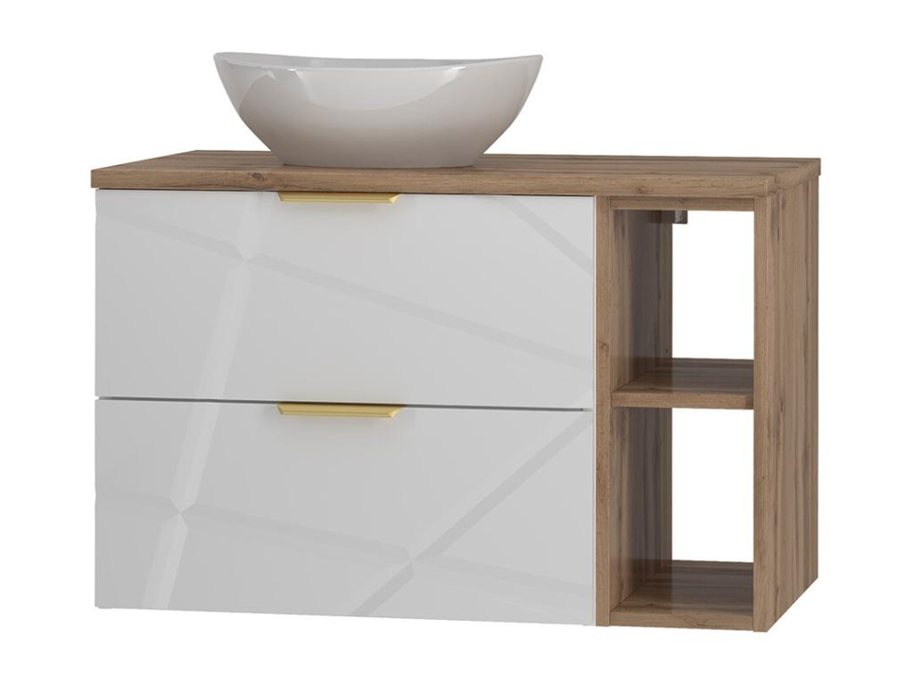 Mueble lavabo individual 80cm 2 compartimientos Aurora Blanco y Madera