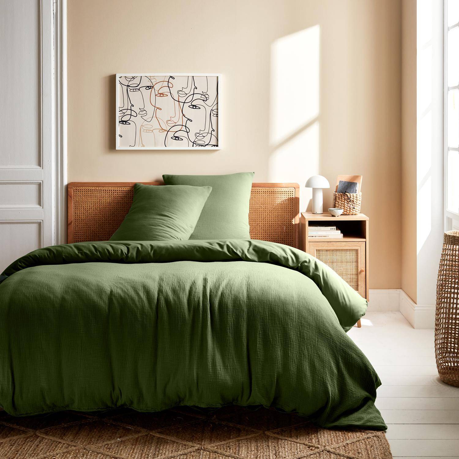 Alix - Ropa de cama de gasa y algodón caqui