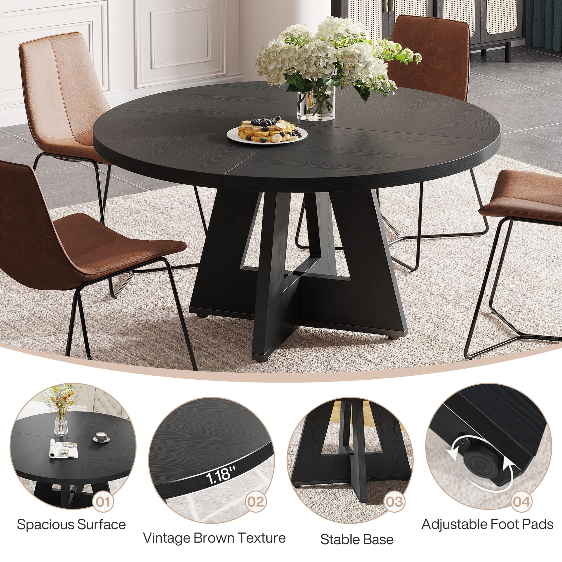 Tribesigns Round Dining Table for 4, Grey Kitchen Table 47 Inch Farmhouse Wood Kitchen Dinning Table for Kitchen Living Room - Image 10