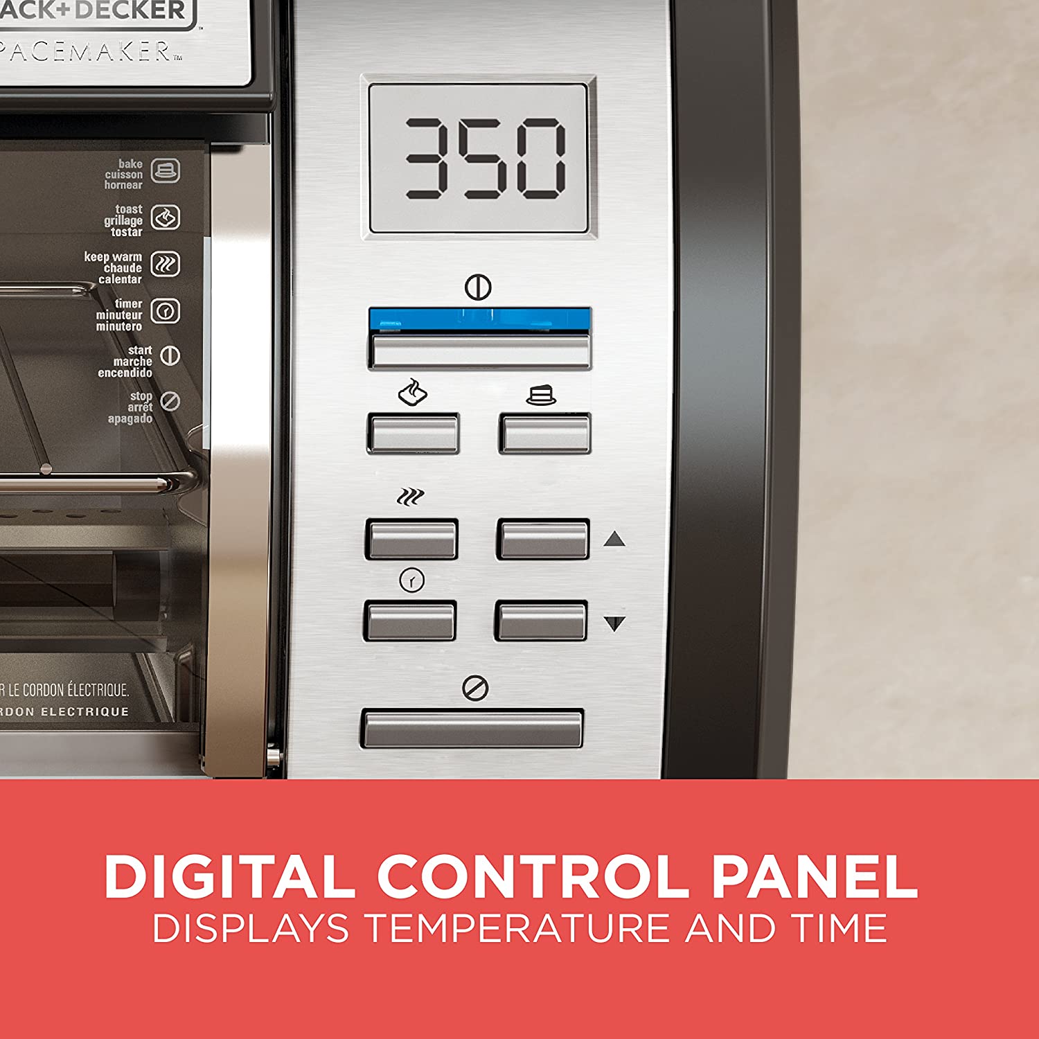 BLACK+DECKER SpaceMaker Under-Counter Toaster Oven, Digital Controls, Black/Stainless Steel, Fits 9′′ Pizza, TROS1000D