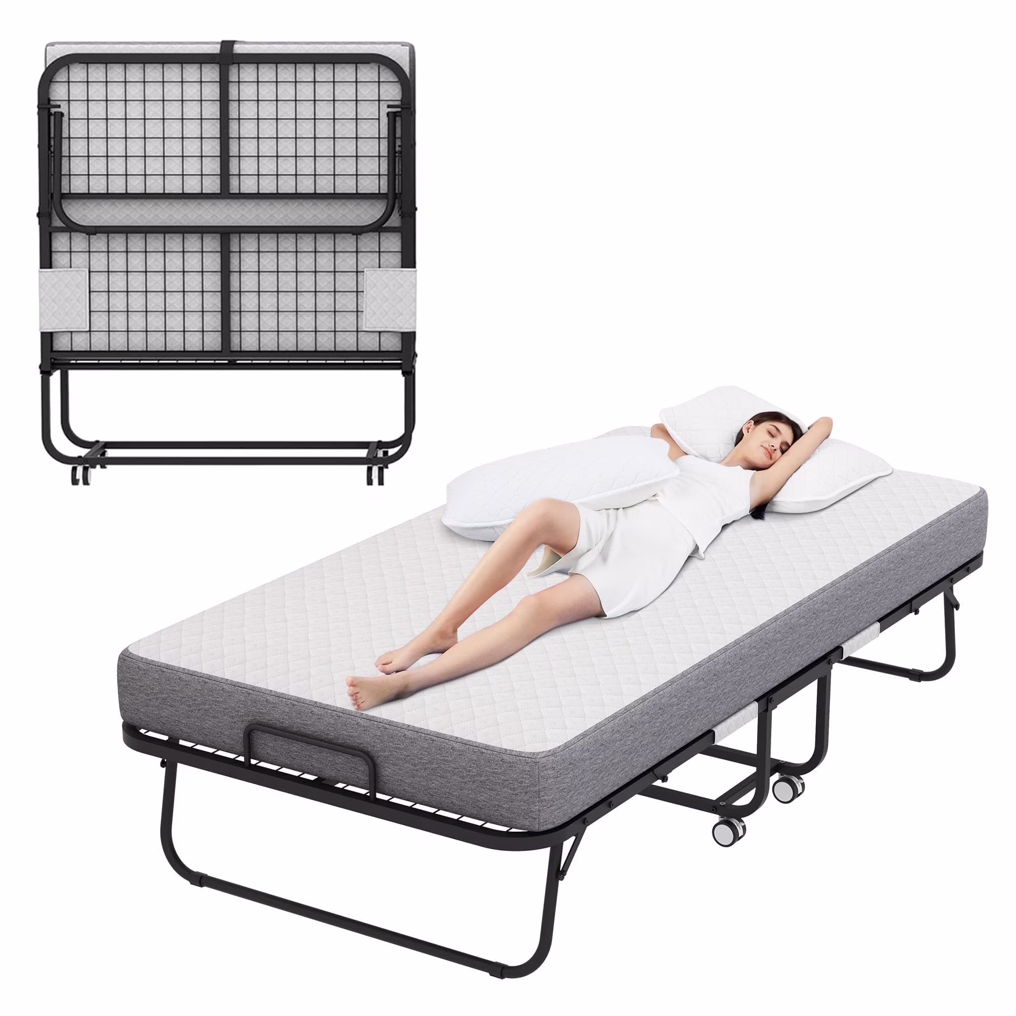 Full Size Folded Bed with Mattress, 75