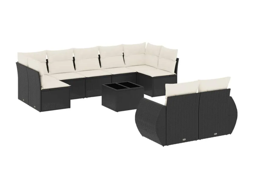 Set de sofás de jardín 10 pzas cojines ratán sintético negro TUQO82080