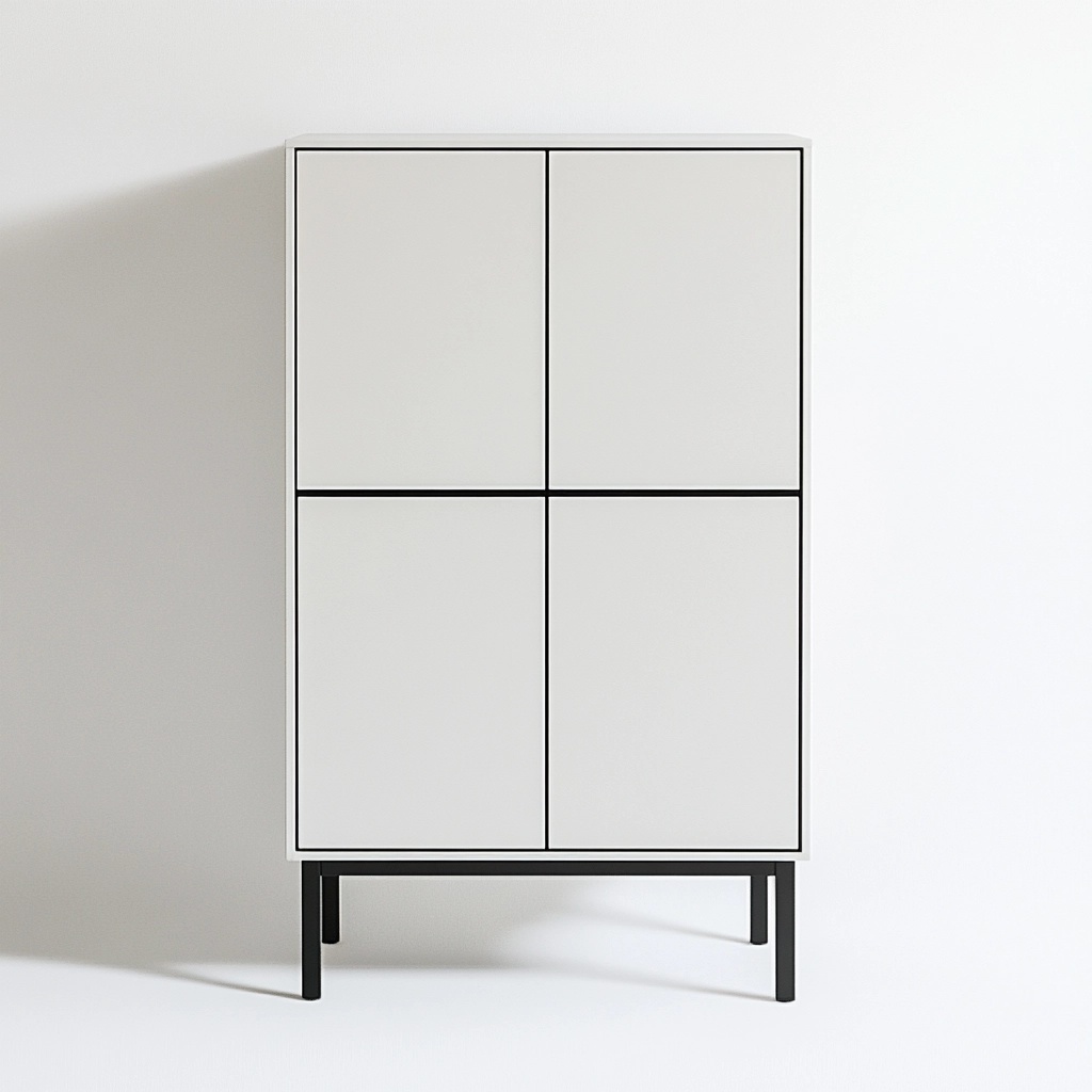 Armario alto moderno de almacenaje en madera MDF blanco mate, patas metálicas negras, 80x40x120 cm TH6128896