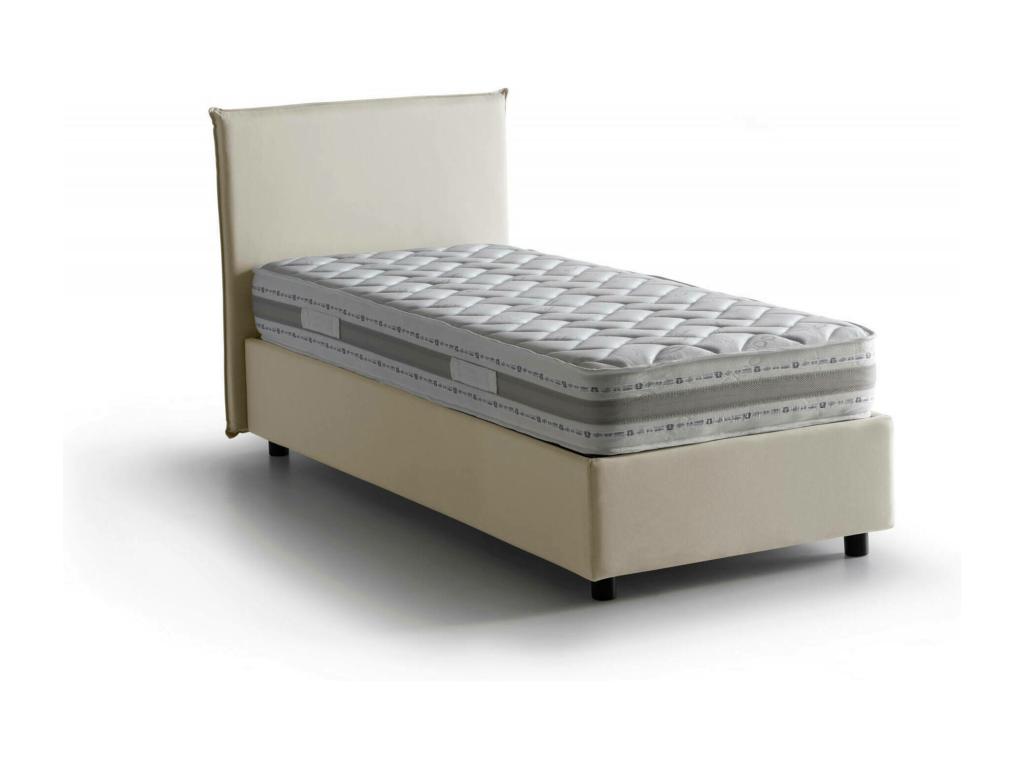 Cama individual Brunella, Cama contenedor con revestimiento de tela, 100% Made in Italy, Apertura frontal, con colchón de 80x190 cm incluido, Beige