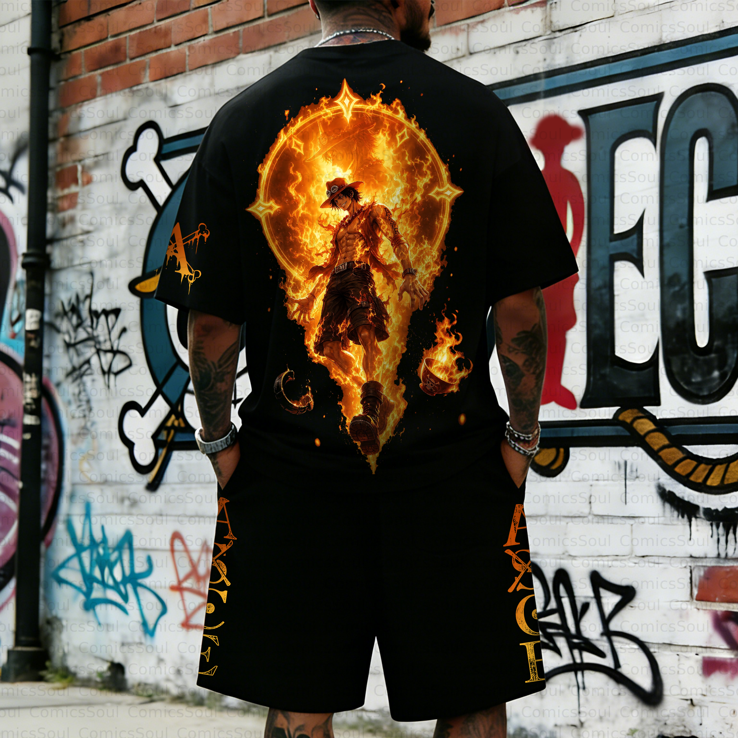 Unisex Anime Inspired Vintage T-shirt& Shorts 2 Pieces Set