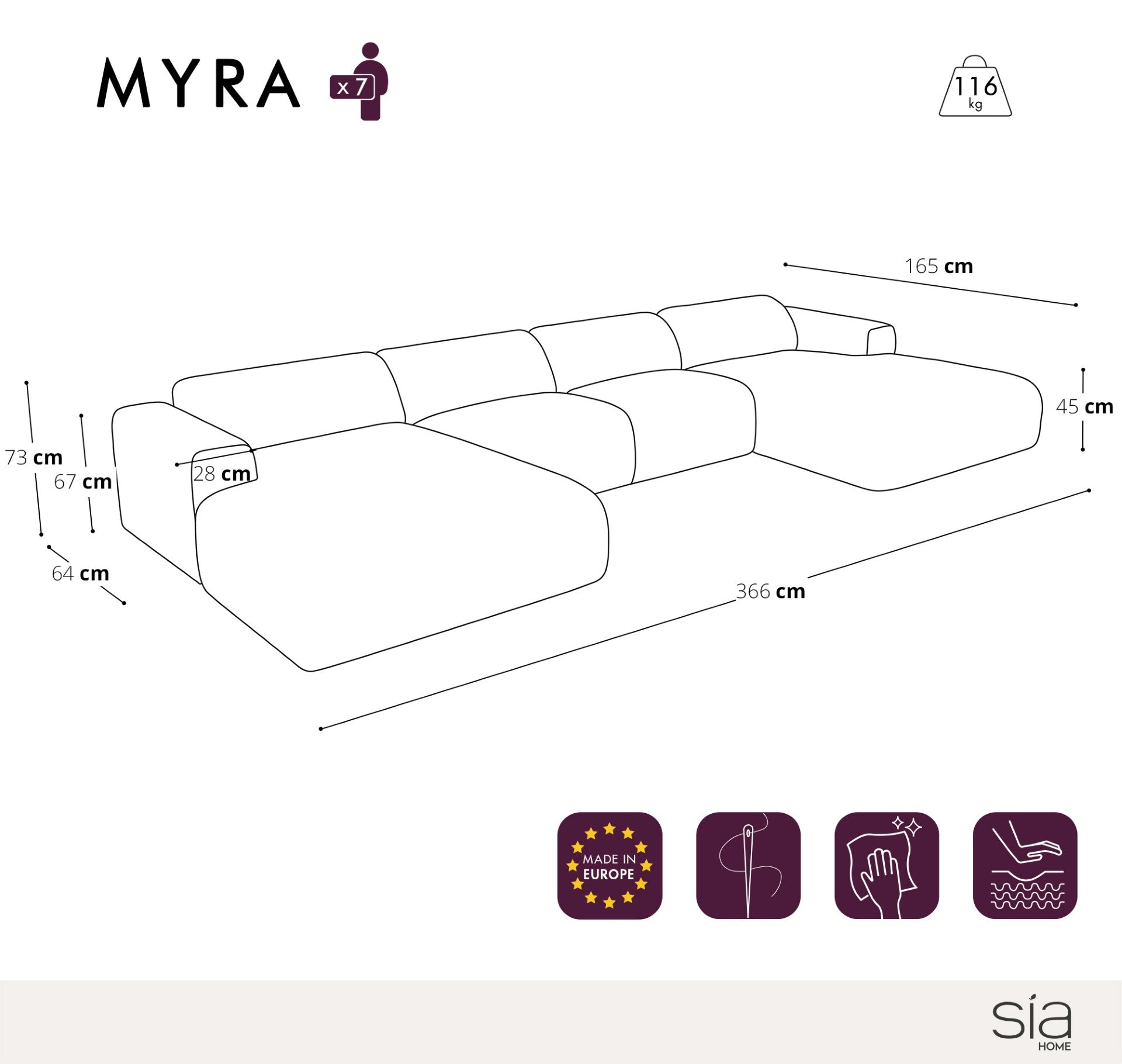 Symmetrische banken MYRA 7 personen Geweven stof Olijfgroen