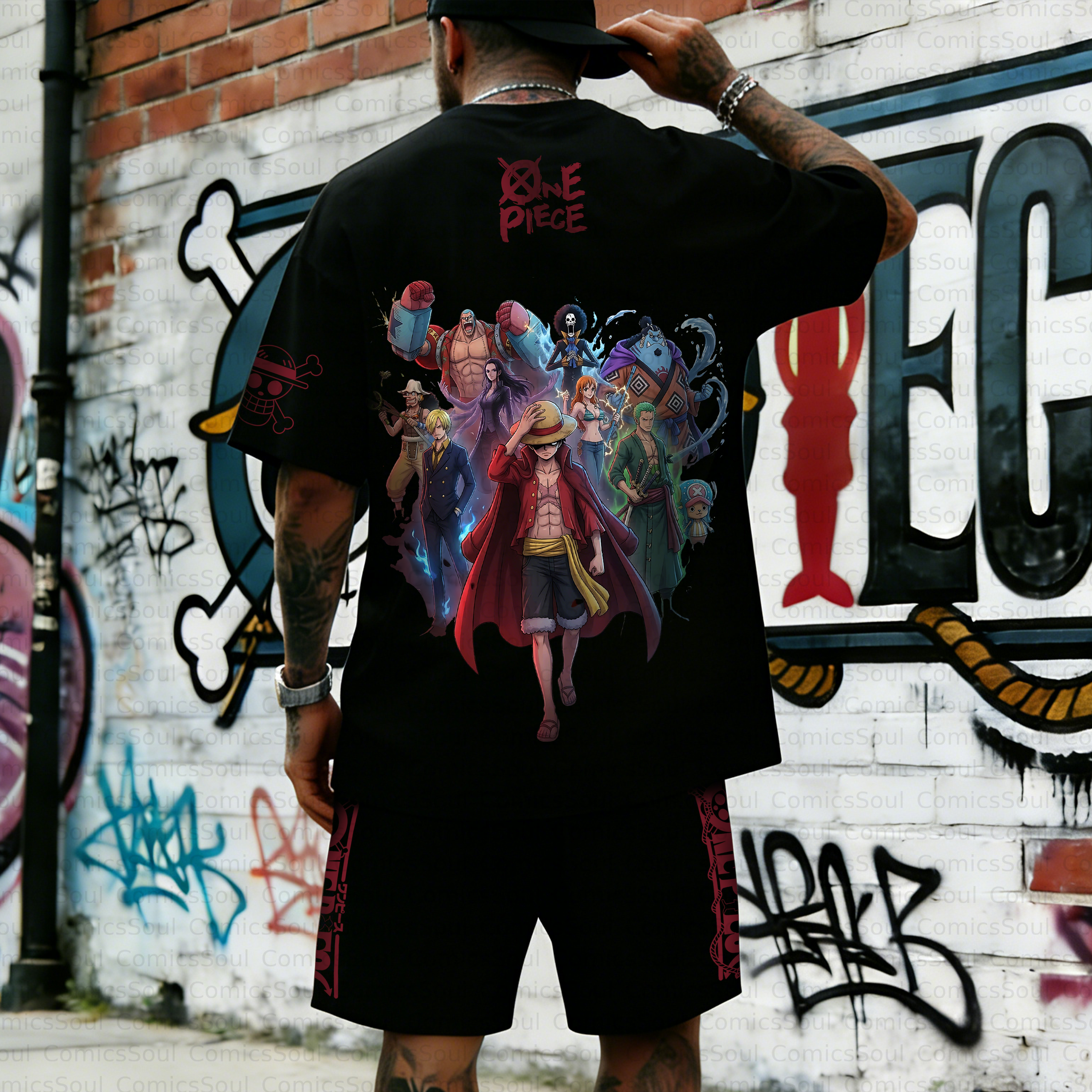 Unisex Anime Inspired Vintage T-shirt& Shorts 2 Pieces Set