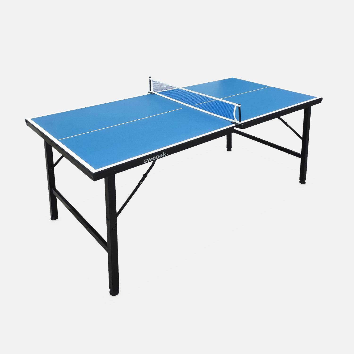 Mini mesa de ping pong - Mini mesa de ping pong interior plegable con 4 raquetas y 6 pelotas, 150cm