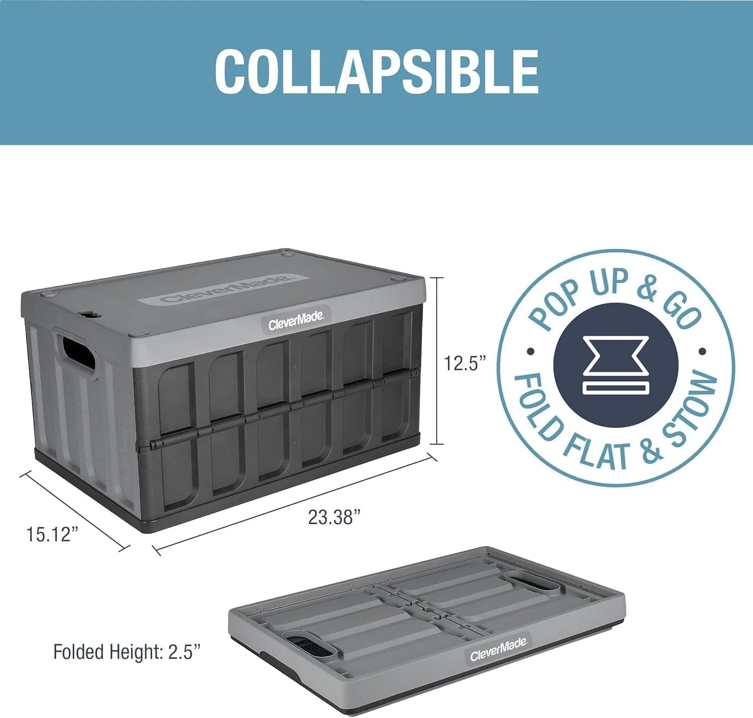 CleverMade 3 Pack Stackable Collapsible Storage Bin with Lids - 16 Gal Ocean - Image 12