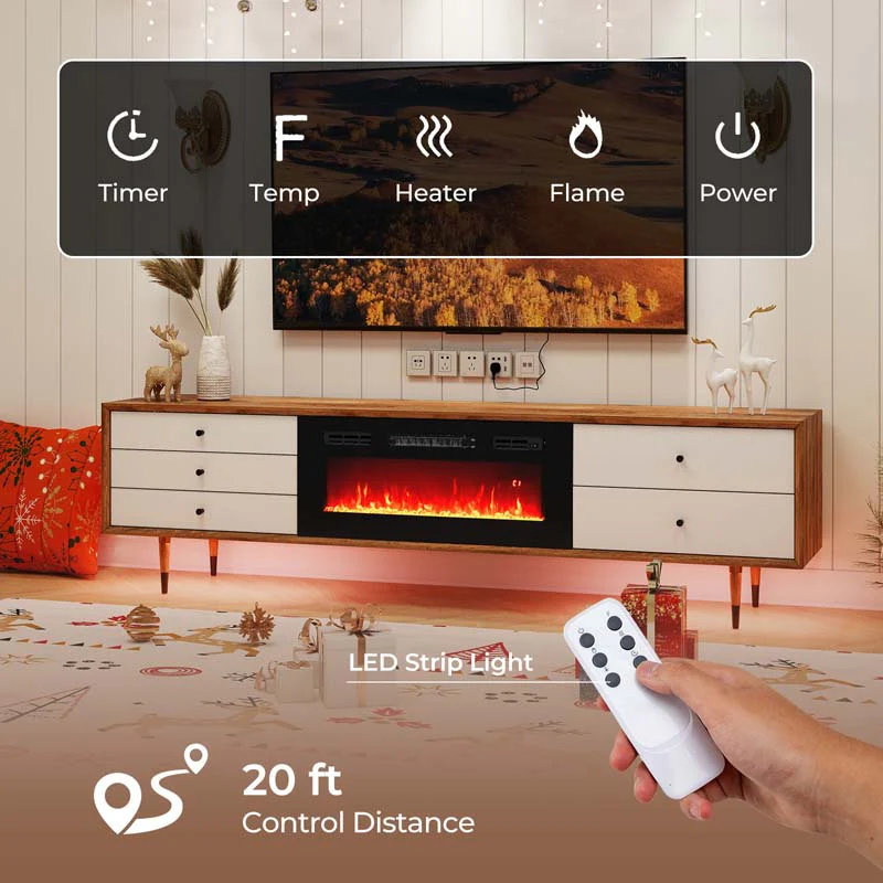 Eletriclife 36 Inches Electric Fireplace Heater Recessed with LED Strip Lights