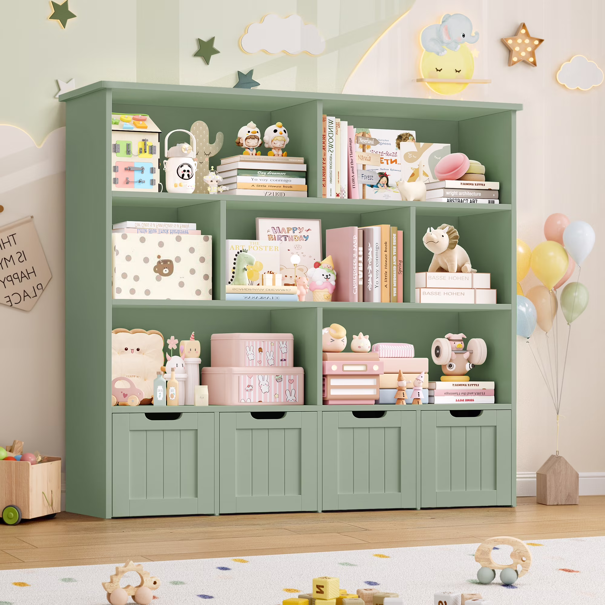 Homfa 7 Cube Toy Storage Organizer, Kids Geometric Bookcase and Bookshelf with 4 Drawers, White - Image 9