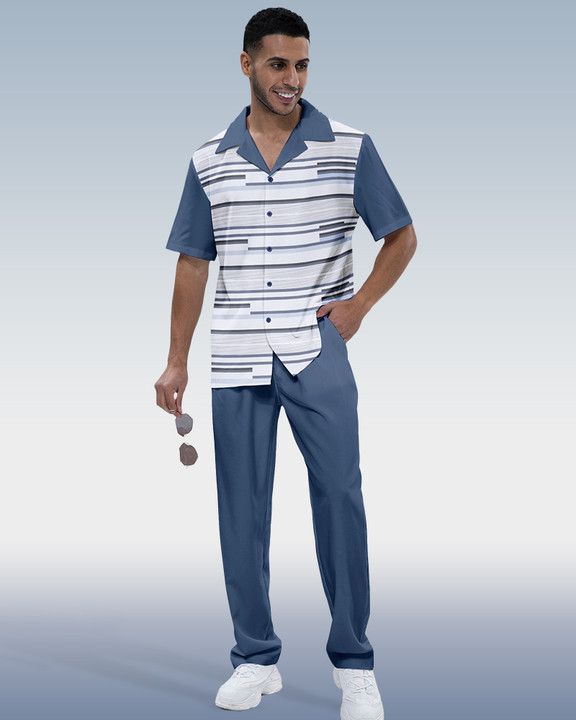 Suitmens Men's Color Block Print Short Sleeve Walking Suit 189