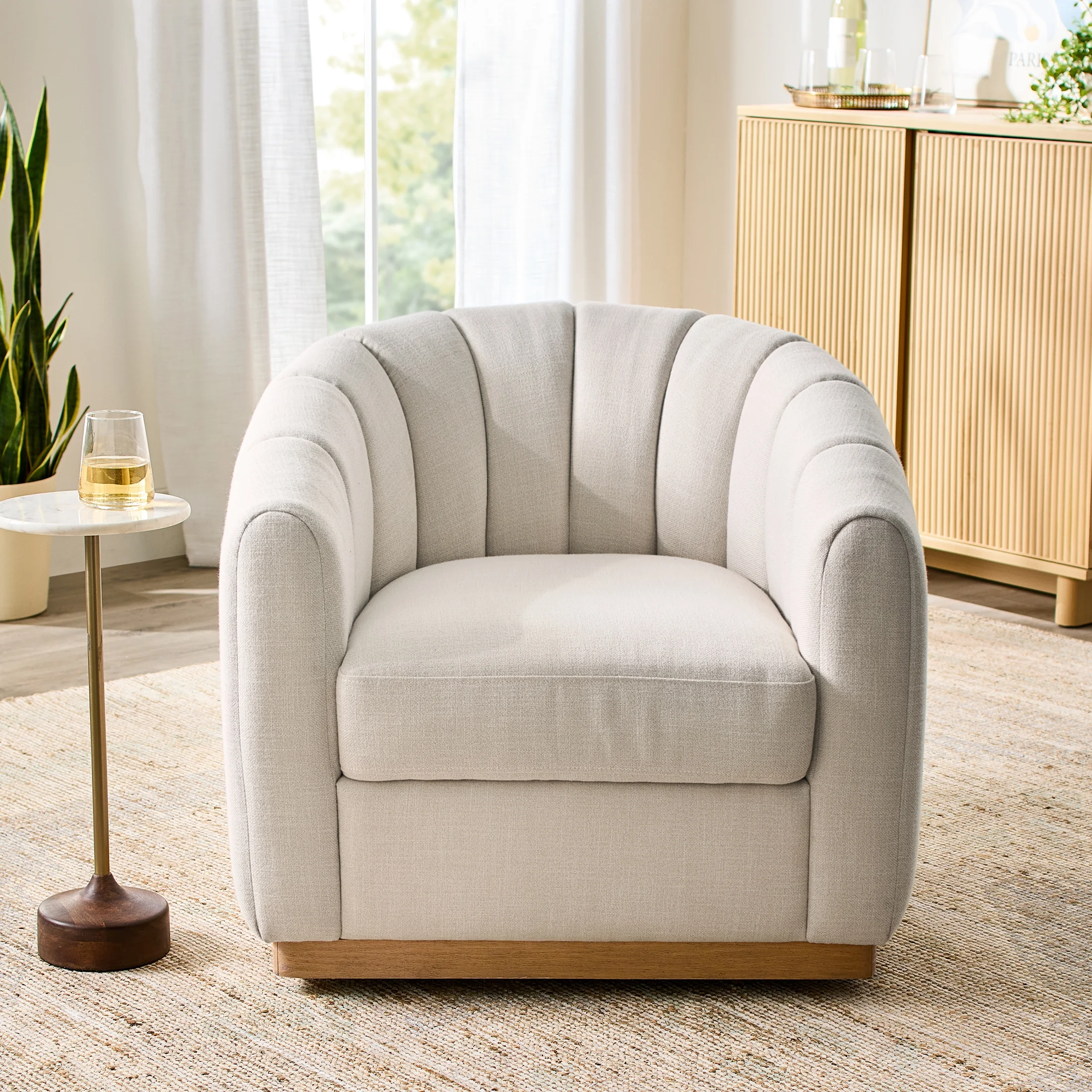 Better Homes & Gardens Lillian Accent Swivel Chair, Cream Linen - Image 6